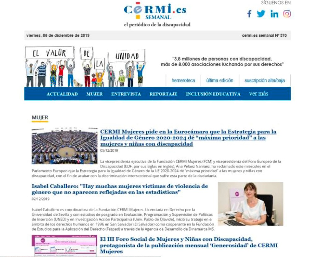 Portada del boletón semanal del cermi 