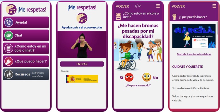 Pantallazos de la app Me respetas