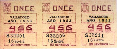 Tira de tres cupones de Valladolid de 1953