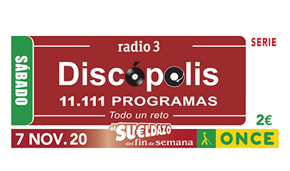 Cupón de la ONCE dedicado a los 11111 programas de Discópolis