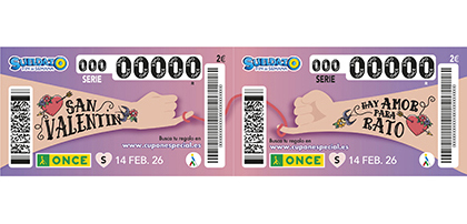Cupón de la ONCE dedicado al Día de San Valentín