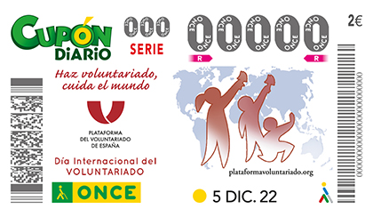 Cupón de la ONCE dedicado al Dia Internacional del Voluntariado