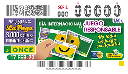 Cupón de la ONCE dedicado al Día Internacional del JUego Responsable