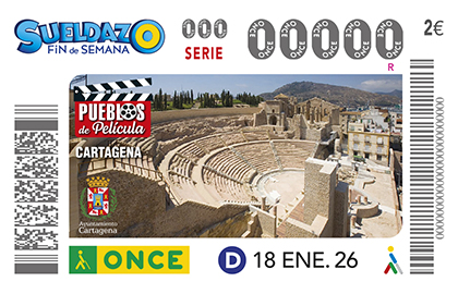 Cupón de la ONCE dedicado a Cartagena, en la serie Pueblos de película