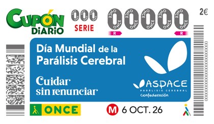 Cupón de la ONCE dedicado al Día Mundial de la Parálisis Cerebral 2026