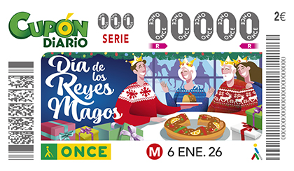 Cupón de la ONCE dedicado al Día de los Reyes Magos