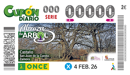 Cupón de la ONCE dedicdo al Castaño de San Juan de la Cuesta