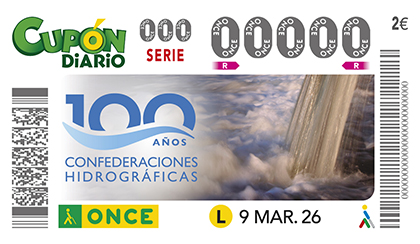 Cupón de la ONCE dedicado al Centenario de las Confederaciones Hidrográficas