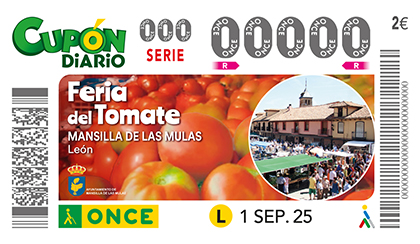 Cupón de la ONCE dedicado a la Feria del Tomate de Mansilla de las Mulas, León