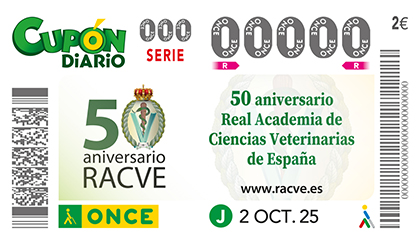 Cupón de la ONCE dedicado al 50 aniversario de la Real Academia de Ciencias Veterinarias de España