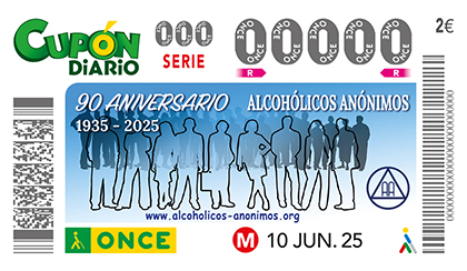Cupón De la ONCE dedicado al 90 aniversario de Alcoholicos Anonimos