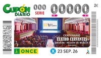 Cupón de la ONCE dedicado al Centenario del Teatro Cervantes, de Abaran, Región de Murcia
