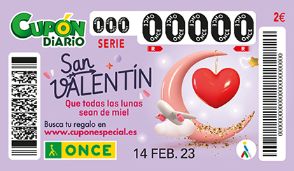 Cupón de la ONCE dedicado a San Valentín 2023