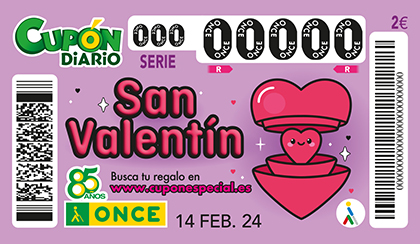 Cupón de la ONCE dedicado al Día de San Valentín 2024