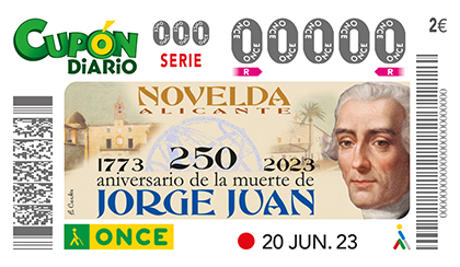 Cupón de la ONCE dedicado al 250 aniversario de la muerte de Jorge Juan