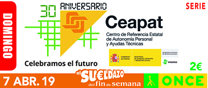 Cupón de la ONCE dedicado al Centro de Referencia Estatal de Autonomía Personal y Ayudas Técnicas (Ceapat)