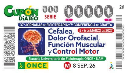 Cupón de la ONCE dedicado a las 37 Jornadas de la Escuela Universitaria de Fisioterapia de la ONCE
