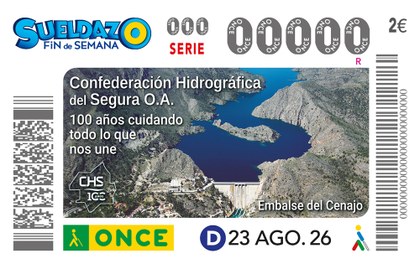 Cupón de la ONCE dedicado al Centenario de la Confederación Hidrográfica del Segura