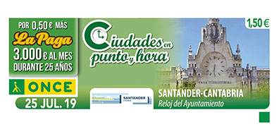 Cupón dedicado al reloj del Ayuntamiento de Santander 