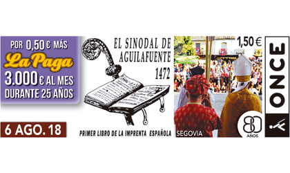 Cupón del 6 de agosto de 2018 dedicado al Sinodal de Aguilafuente