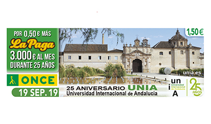Cupón de la ONCE dedicado al 25 aniversario de la Universidad Internacional de Andalucía 190919