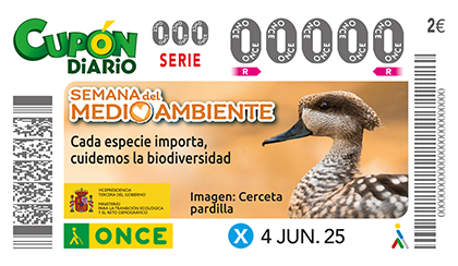 Cupón del la ONCE del 4 de junio 2025, dedicado a la Semana del Medioambiente