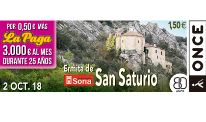 Cupón del 2 de octubre dedicado a la Ermita de San Saturio de Soria