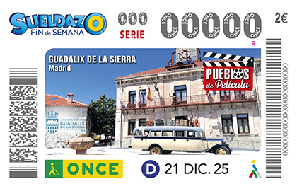 Cupón de la ONCE dedicado a Guadalix de la Sierra, en la serie Pueblos de Película