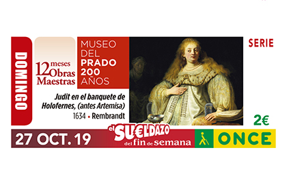 Cupón de la ONCE del 27 de octubre de 2019, perteneciente a la serie que celebra los 200 años del Museo del Prado