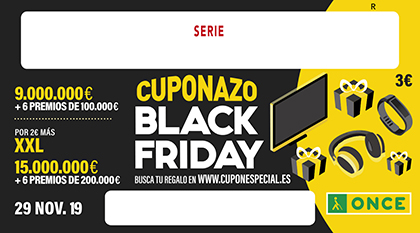 Cupón de la ONCE del 29 11 2019 dedicado al BLACK FRIDAY