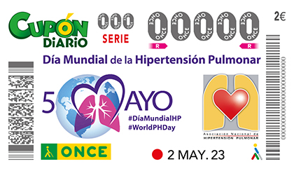 Cupón de la ONCE dedicado al Dia Mundia de la Hipertension Pulmonar