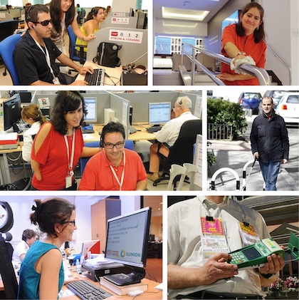 Collage de fotos de personas con discapacidad trabajando en el Grupo Social ONCE