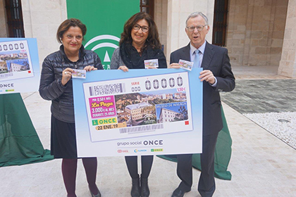 Foto de familia de la presentación del cupón de la ONCE dedicado al Museo de Málaga