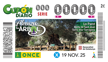 Cupón de la ONCE dedicado al olivo  Lo Parot (Tarragona) 