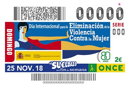 Cupón de la ONCE dedicado al Día Internacional para la Eliminación de la Violencia contra la Mujer 2018