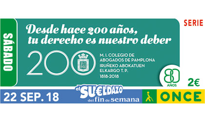 Cupón del 22 de septiembre dedicado al Bicentenario del Colegio de Abogados de Pamplona