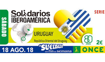 Cupón del 18 de agosto dedicado a Uruguay dentro de la serie Solidarios con Iberoamérica