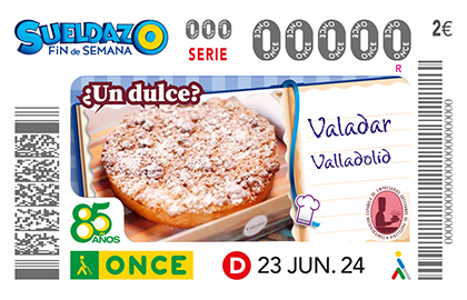Cupón de la ONCE dedicado al Valadar, dulce típico de Valladolid