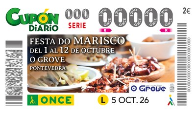Cupón de la ONCE dedicado a la Festa do marisco de O Grove, Pontevedra Cupón de la ONCE dedicado a la Festa do marisco de O Grove, Pontevedra