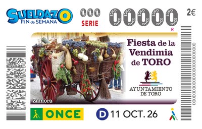 Cupón de la ONCE dedicado a la Fiesta de la Vendimia de Toro, Zamora Cupón de la ONCE dedicado a la Fiesta de la Vendimia de Toro, Zamora