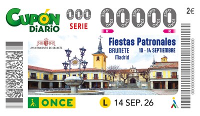 Cupón de la ONCE dedicado a las Fiestas Patronales de Brunete