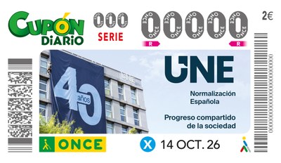 Cupón de la ONCE dedicado al 40 aniversario de UNE Normalización Española Cupón de la ONCE dedicado al 40 aniversario de UNE Normalización Española