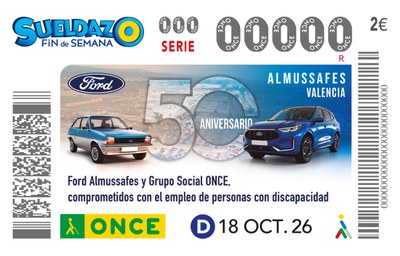 Cupón de la ONCE dedicado al 50 aniversario de la planta de Ford en Almussafes