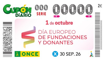 Cupón de la ONCE dedicado al Dia Europeo de Fundaciones y Donantes 2026 Cupón de la ONCE dedicado al Dia Europeo de Fundaciones y Donantes 2026