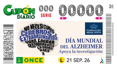 Cupón de la ONCE dedicado al Dia Mundial del Alzheimer 2026 Cupón de la ONCE dedicado al Dia Mundial del Alzheimer 2026