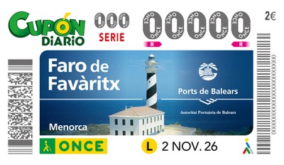 Cupón de la ONCE dedicado al Faro de Favàritx Cupón de la ONCE dedicado al Faro de Favàritx