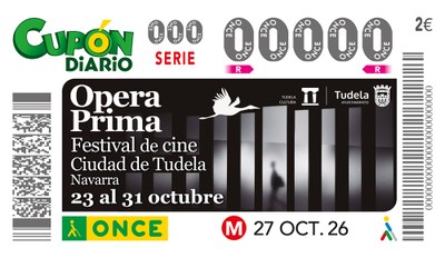 Cupón de la ONCE dedicado al Festival de Cine ‘Ópera Prima’ Ciudad de Tudela Cupón de la ONCE dedicado al Festival de Cine ‘Ópera Prima’ Ciudad de Tudela