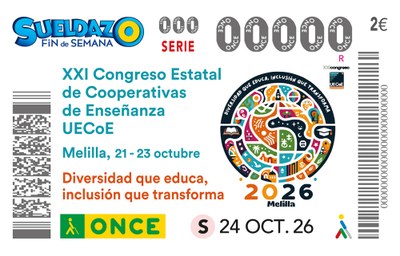 Cupón de la ONCE dedicado al XXI Congreso Estatal de Cooperativas de Enseñanza UECoE Cupón de la ONCE dedicado al XXI Congreso Estatal de Cooperativas de Enseñanza UECoE