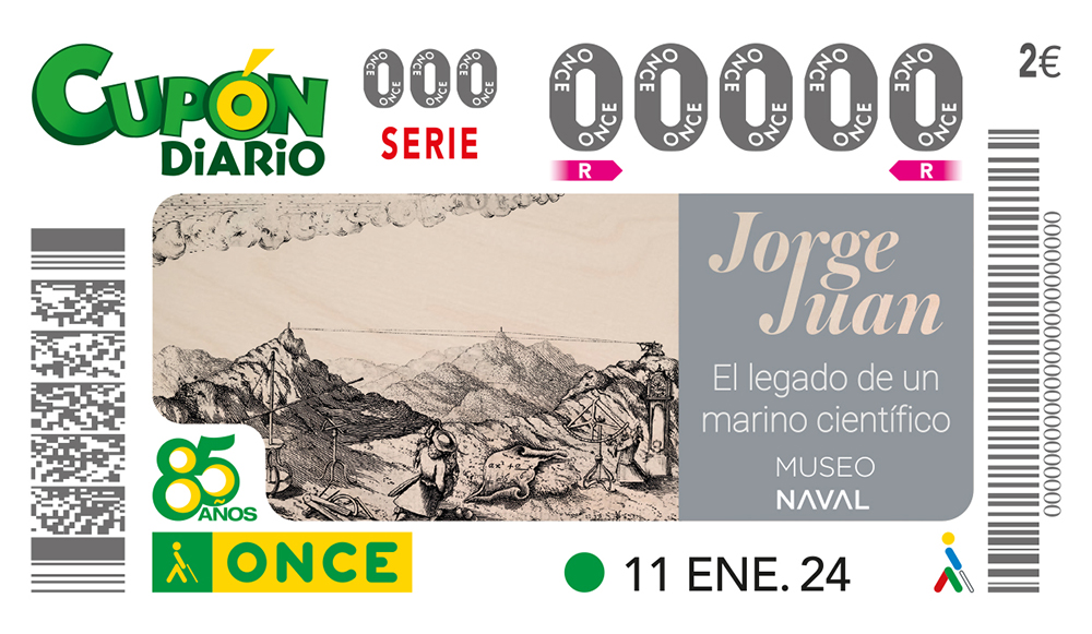 Cupón de la ONCE dedicado a la Exposicion Jorge Juan el legado de un marino científico