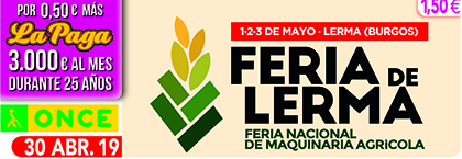 Cupón de la ONCE dedicado a la Feria Nacional de Maquinaria Agrícola de Lerma 